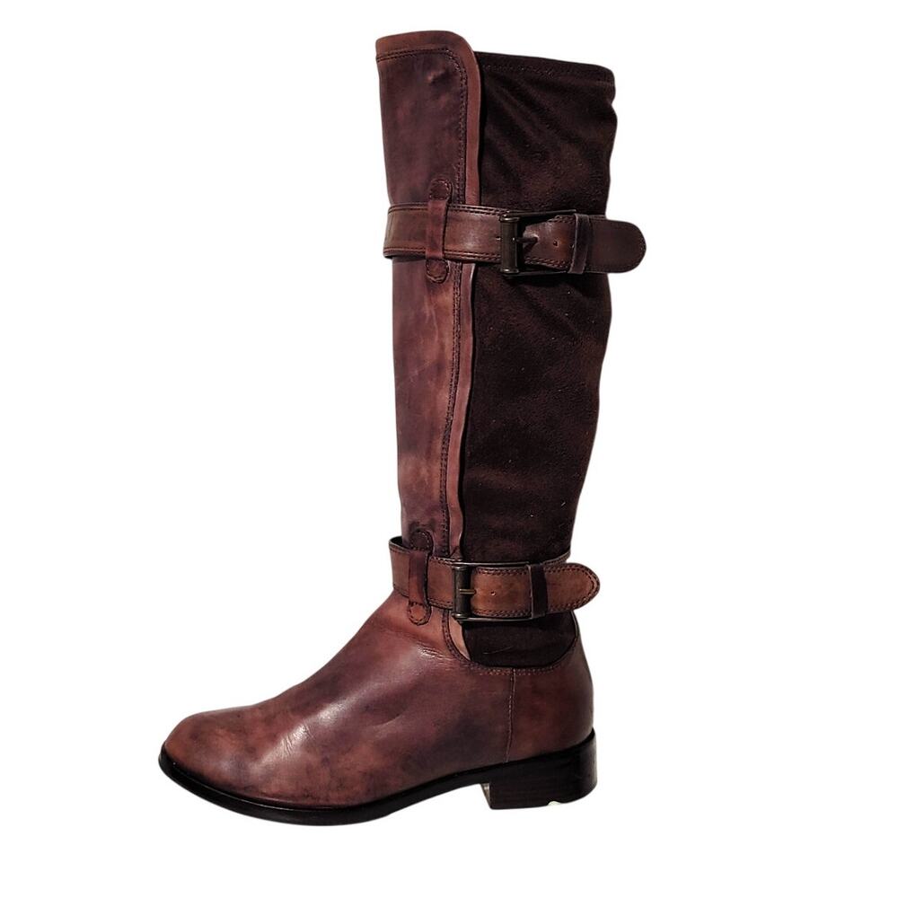 Cole Haan Air Avalon Tall Riding Boots Leather Suede Buckle Brown Womens Size 8